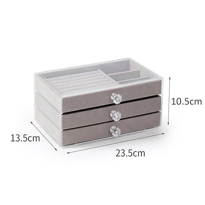Kynart 3-Layer Transparent Jewelry Organizer Box with Velvet-Lined Drawers for Rings, Necklaces, Bracelets & More