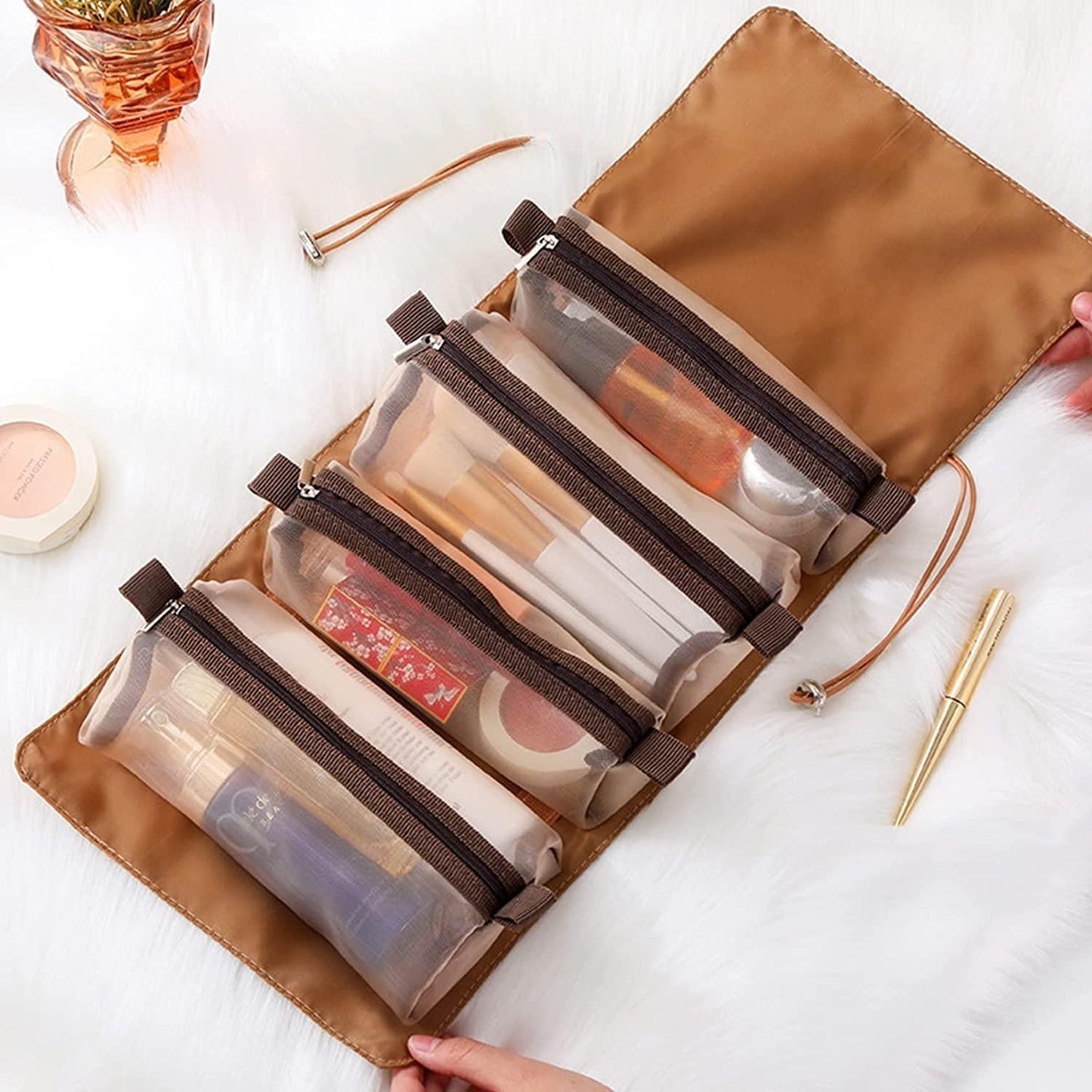 4-in-1 Travel Toiletry & Makeup Bag – Foldable Hanging Cosmetic Organizer